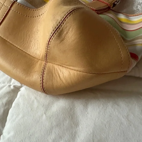 Coach Multicolored Tote Bag W/ Silver Buckles & Red Inside - Picture 5 of 13